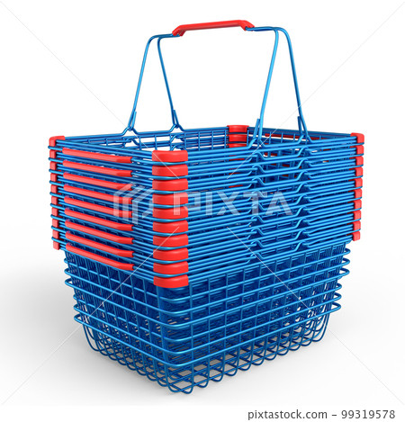Stavk of metal wire basket from supermarket for online shopping on white. Stavk of metal wire basket from supermarket for online shopping on white. 99319578