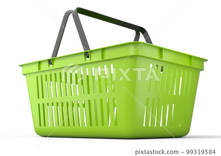 Plastic basket from supermarket for online shopping on white background. Plastic basket from supermarket for online shopping on white background. 99319584