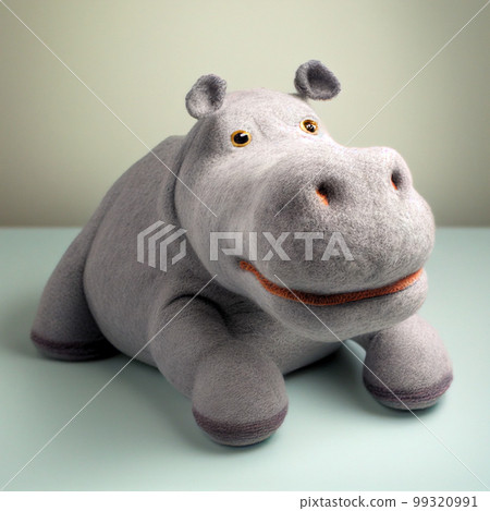 一隻可愛毛茸茸的毛絨動物玩具，上面有一隻微笑的河馬。生成式人工智能 99320991