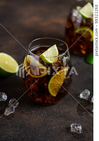 Cuba Libre with brown rum, cola and lime. Cuba Libre or long island cocktail. Cuba Libre with brown rum, cola and lime. Cuba Libre or long island cocktail. 99321268