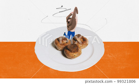 Mushrooms on plate. Food pop art photography. Surrealism. New ideas, crazy mood. Contemporary art collage. Concept of creativity, degustation, surreal art, retro style. Mushrooms on plate. Food pop art photography. Surrealism. New ideas, crazy mood. Contemporary art collage. Concept of creativity, degustation, surreal art, retro style. 99321806