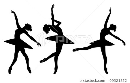 Beautiful set of silhouettes of a ballet dancer and a gymnast on a white background 99321852