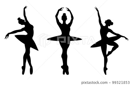 Beautiful set of silhouettes of a ballet dancer and a gymnast on a white background 99321853