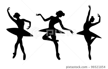 Beautiful set of silhouettes of a ballet dancer and a gymnast on a white background 99321854