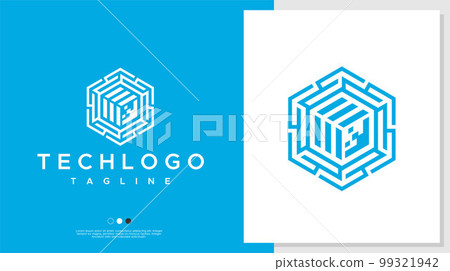 Digital hexagon abstract logo design template. Digital hexagon abstract logo design template. 99321942