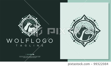Retro wolf logo design template. 99322084