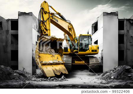 Turkey earthquake aftermath, rescue operations and demolition of damaged buildings after earthquake. Neural network AI generated art 99322406