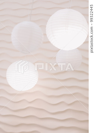 Beige paper lamps in modern interior. cozy home interior 99322445