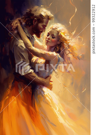 Couple Dancing , Oil Painting Style. AI generated Illustration. Couple Dancing , Oil Painting Style. AI generated Illustration. 99322912