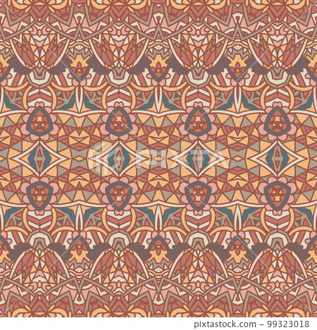 Bohemian repeating background texture seamless pattern vector. Boho ornamental carpet. Arabesque design. 99323018