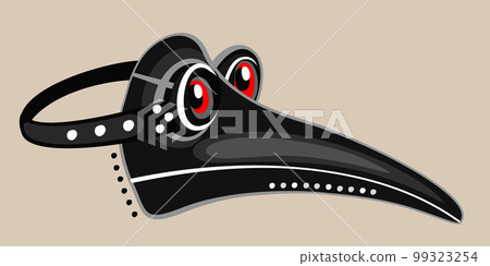 Plague doctor mask. Vector isolated illustration. Black and white. Red eyes. Commedia dell'arte. 99323254