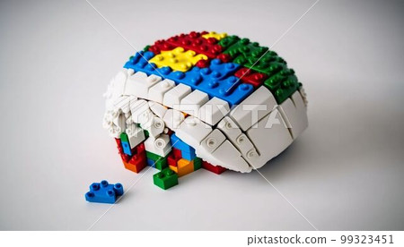 Elaborate CG Illustration of the brain in the style of Lego blocks. Active in medical illustrations. 99323451