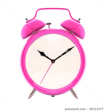 Alarm clock, vintage style pink color clock with black hands. Alarm clock, vintage style pink color clock with black hands. 99323477