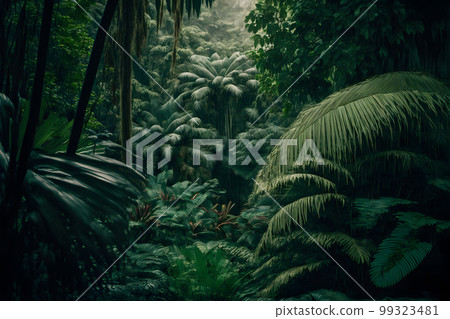 Asian tropical jungle rainforest in daytime. Neural network AI generated art 99323481