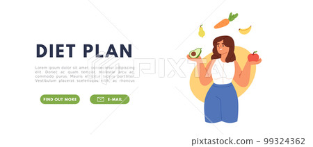 Healthy eco diet plan and metabolism concept. Fresh organic vegetable. Proper nutrition. Concept of healthy eating, personal weight-loss diet. Flat vector illustration Healthy eco diet plan and metabolism concept. Fresh organic vegetable. Proper nutrition. Concept of healthy eating, personal weight-loss diet. Flat vector illustration 99324362