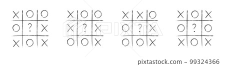 Tic tac toe game competition set. noughts and crosses black grunge brush in Hand draw. Graphic vector illustrations isolated 99324366