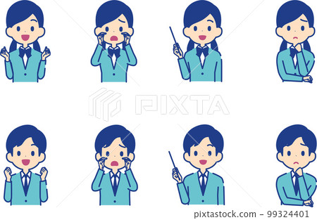 男女學生開心、指指點點、煩惱的手勢圖集 99324401