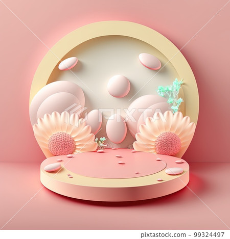Easter Celebration Podium with Pink 3D Eggs Decoration for Product Promotion 99324497