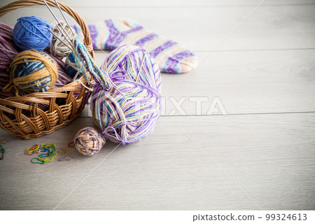 Colored threads, knitting needles and other items for hand knitting Colored threads, knitting needles and other items for hand knitting 99324613