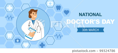 Horizontal banner for national doctor day celebration. Flat cartoon illustration medical banner. Horizontal banner for national doctor day celebration. Flat cartoon illustration medical banner. 99324786