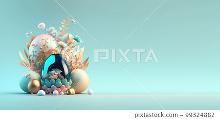 Abstract 3D Easter Eggs and Flowers with a Fairy Tale Theme for Background and Banner 99324882