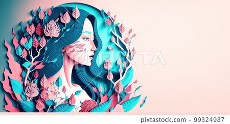 Illustration of face and flowers style paper cut with copy space for international women's day Illustration of face and flowers style paper cut with copy space for international women's day 99324987