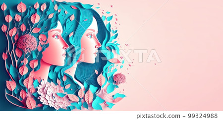 Illustration of face and flowers style paper cut with copy space for international women's day Illustration of face and flowers style paper cut with copy space for international women's day 99324988