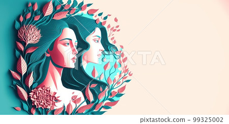 Illustration of face and flowers style paper cut with copy space for international women's day Illustration of face and flowers style paper cut with copy space for international women's day 99325002