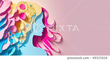 Illustration of face and flowers style paper cut with copy space for international women's day 99325026