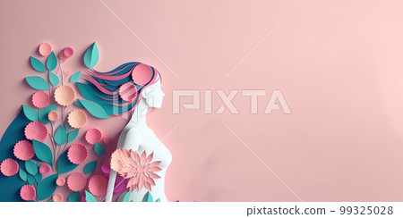 Illustration of face and flowers style paper cut with copy space for international women's day 99325028