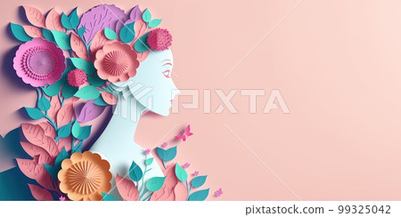 Illustration of face and flowers style paper cut with copy space for international women's day 99325042