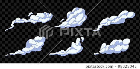 Exhausts trail. Smoke after exhausts. Dust and gas clouds set. Abstract smoky silhouette. Vector illustration isolated 99325043