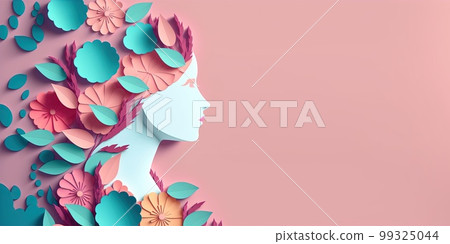 Illustration of face and flowers style paper cut with copy space for international women's day 99325044