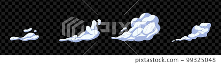Exhausts trail. Smoke after exhausts. Dust and gas clouds set. Abstract smoky silhouette. Vector illustration isolated Exhausts trail. Smoke after exhausts. Dust and gas clouds set. Abstract smoky silhouette. Vector illustration isolated 99325048