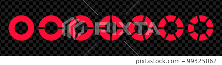 Fractions pie divided for math. Red circle pie with pieces. Segment slice set. Simple geometry. Vector isolated illustration 99325062