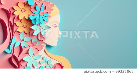 Illustration of face and flowers style paper cut with copy space for international women's day 99325063