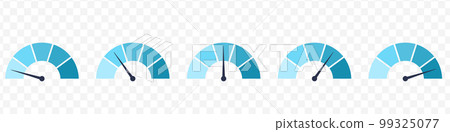 Blue scale meter with low, high and medium bar. Level risk graph or control quality. Vector isolated illustration Blue scale meter with low, high and medium bar. Level risk graph or control quality. Vector isolated illustration 99325077