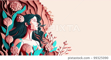 Illustration of face and flowers style paper cut with copy space for international women's day Illustration of face and flowers style paper cut with copy space for international women's day 99325090
