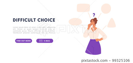 Woman choose and doubt. Choose complex ways concept. Solution making path. Flat vector illustration Woman choose and doubt. Choose complex ways concept. Solution making path. Flat vector illustration 99325106