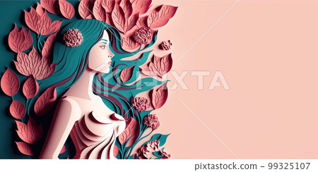 Illustration of face and flowers style paper cut with copy space for international women's day Illustration of face and flowers style paper cut with copy space for international women's day 99325107