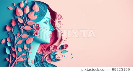 Illustration of face and flowers style paper cut with copy space for international women's day Illustration of face and flowers style paper cut with copy space for international women's day 99325109