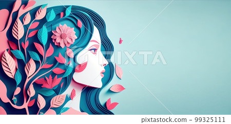 Illustration of face and flowers style paper cut with copy space for international women's day 99325111
