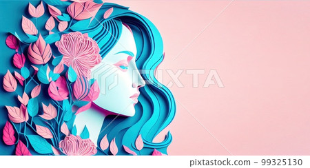 Illustration of face and flowers style paper cut with copy space for international women's day Illustration of face and flowers style paper cut with copy space for international women's day 99325130