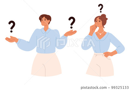 People thinking about question set. People making difficult choice. Dilemma concept. Flat vector illustration People thinking about question set. People making difficult choice. Dilemma concept. Flat vector illustration 99325133