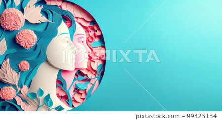 Illustration of face and flowers style paper cut with copy space for international women's day Illustration of face and flowers style paper cut with copy space for international women's day 99325134