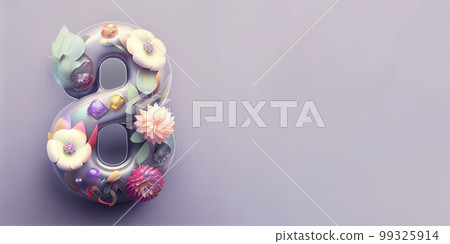 Illustration of number 8 and floral decoration for background and banner for 8th march women's day with copy space 99325914