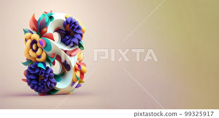 Illustration of number 8 and floral decoration for background and banner for 8th march women's day with copy space 99325917
