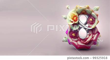 Illustration of number 8 and floral decoration for background and banner for 8th march women's day with copy space 99325918
