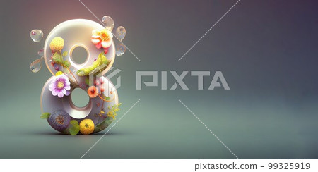 Illustration of number 8 and floral decoration for background and banner for 8th march women's day with copy space 99325919