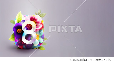 Illustration of number 8 and floral decoration for background and banner for 8th march women's day with copy space 99325920
